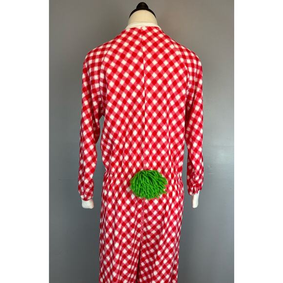 Vintage 1970s Homemade Clown Costume Red White Checked Green Pom Pom Small - Picture 7 of 10